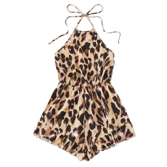 Damen Ärmelloser Jumpsuit mit tierischem Muster und Trägern R&B