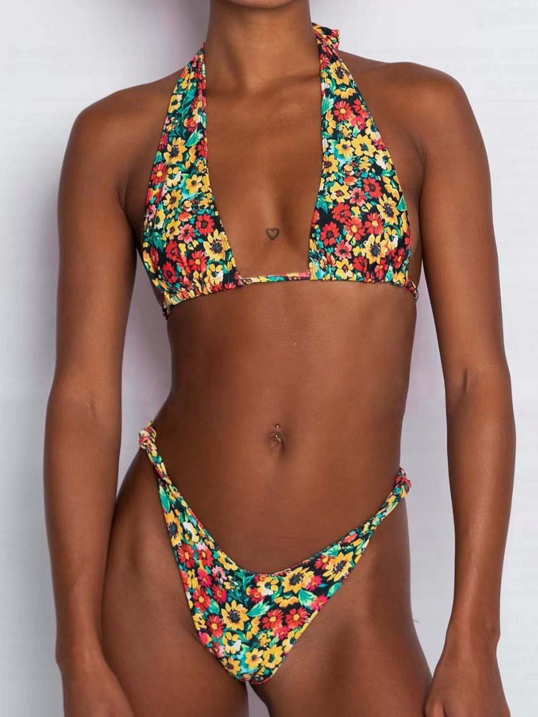 Damen Triangel-Bikini mit tiefem Ausschnitt und floralem Muster R&B
