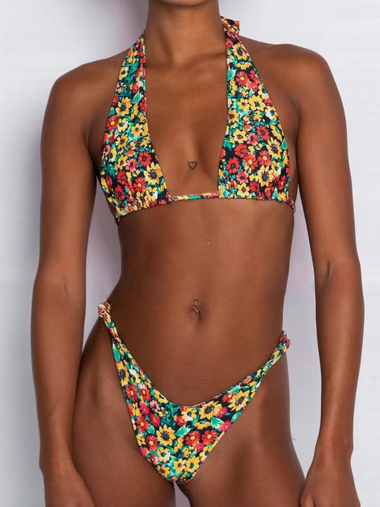 Damen Triangel-Bikini mit tiefem Ausschnitt und floralem Muster R&B