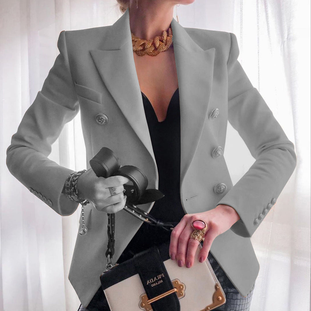 Damen eleganter Double-Breasted Blazer mit goldenen Knöpfen R&B
