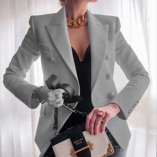 Damen eleganter Double-Breasted Blazer mit goldenen Knöpfen R&B