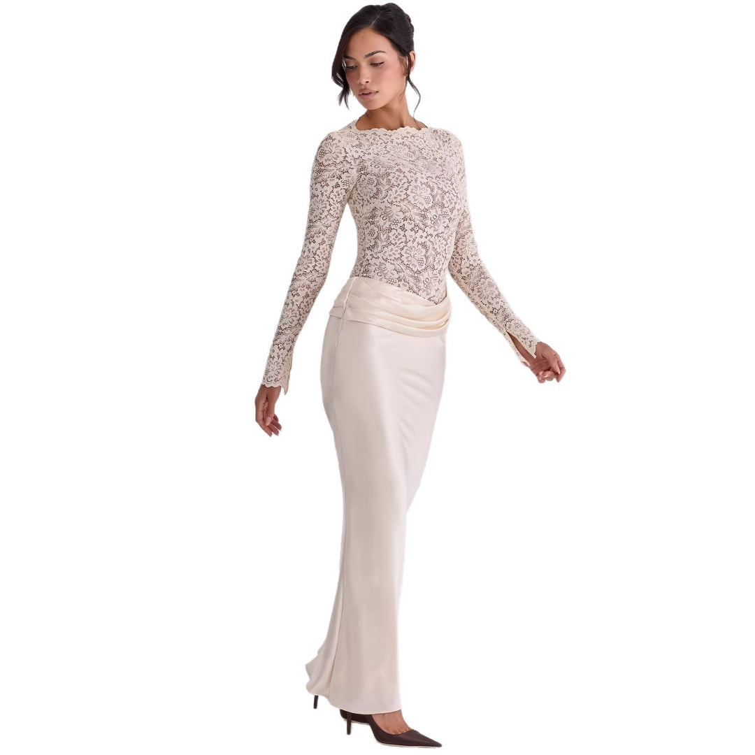 Damen Elegantes Spitzenoberteil mit fließendem Rock R&B