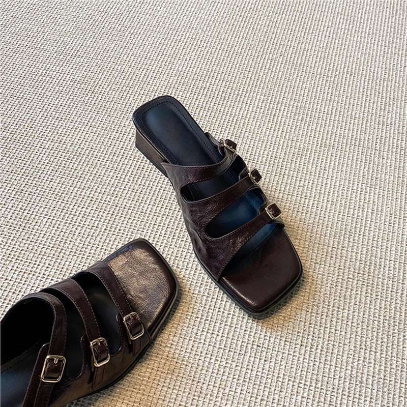 Damen modische Slingback Sandalen mit dekorativen Riemen und eleganten Schnallen R&B