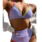 Damen Hochtailliertes Bikini-Set mit farbigen Kontrasten