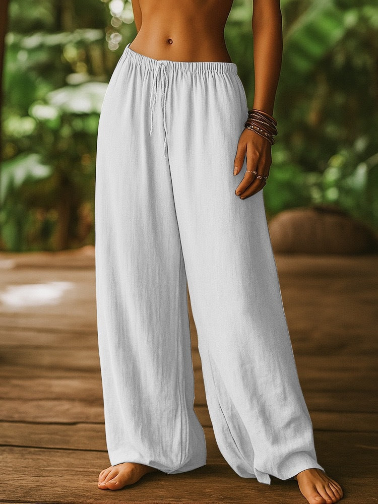 Damen Weit geschnittene Sommer-Hose mit elastischem Bund und Kordelzug R&B