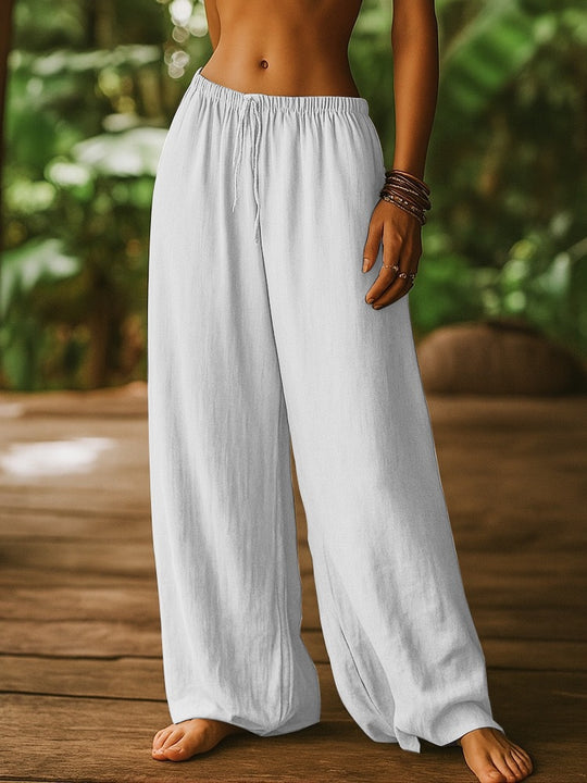 Damen Weit geschnittene Sommer-Hose mit elastischem Bund und Kordelzug R&B