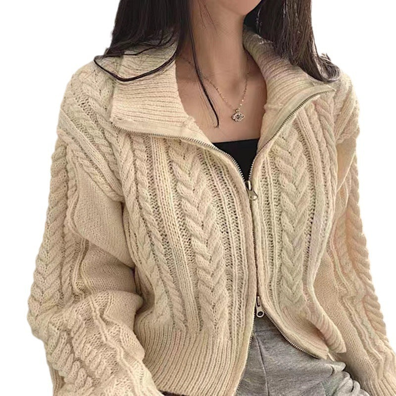 Damen Strickjacke mit hochwertigem Zopfmuster und sportlichem Reißverschluss R&B