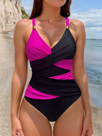 Damen Einteiliger Badeanzug mit modernem Wickeldesign und eleganten Akzenten R&B
