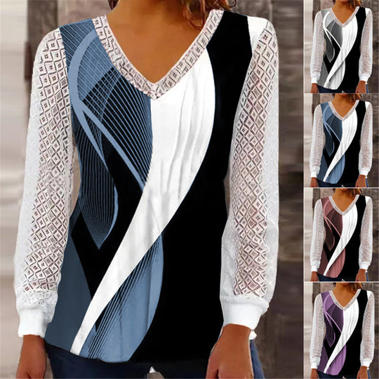 Damen modisches Oberteil mit raffinierten Spitzenärmeln und geometrischem Design R&B