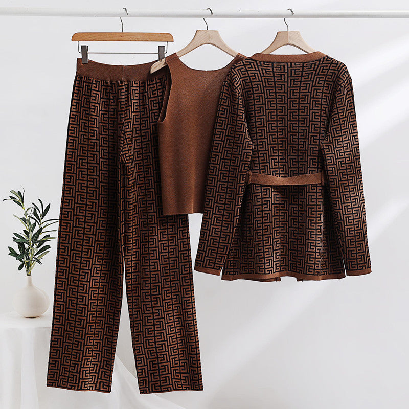 Damen modisches und luxuriöses Loungewear-Set mit elegantem Muster und praktischen Taschen R&B