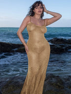 Damen Elegantes Maxikleid mit schwingendem Rock und feinen Spaghettiträgern R&B