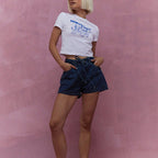 Damen Jeansshorts mit verstellbarem Kordelzug und modischem Muster R&B