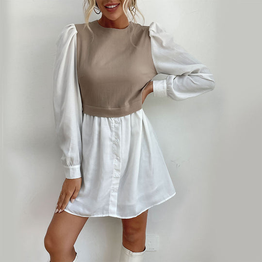 Damen Blusenkleid mit Puffärmeln und tailliertem Oberteil R&B