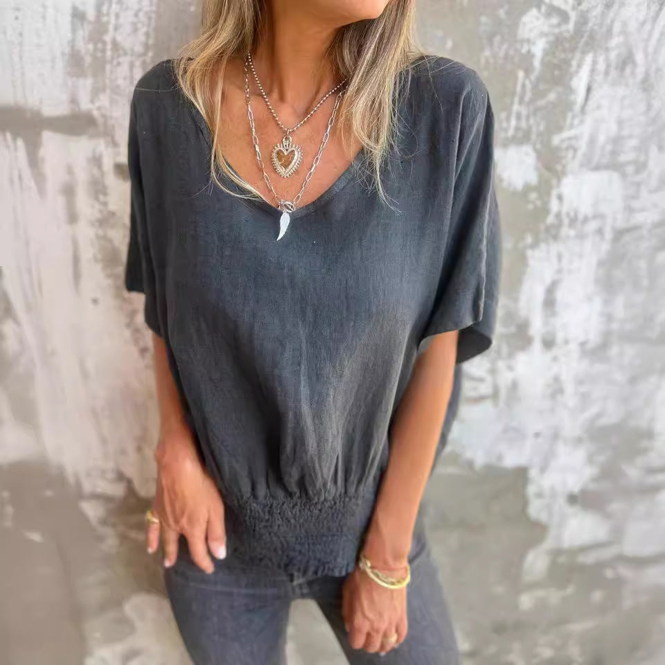 Damen lässige Oversize Bluse mit elastischem Bund