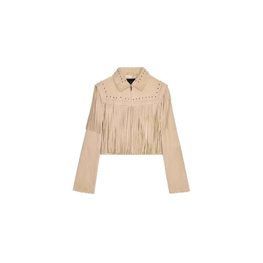 Damen modische Fransenjacke mit steinverziertem Kragen R&B