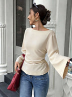 Damen elegantes Oberteil mit weitem Ärmel und schickem Bund R&B