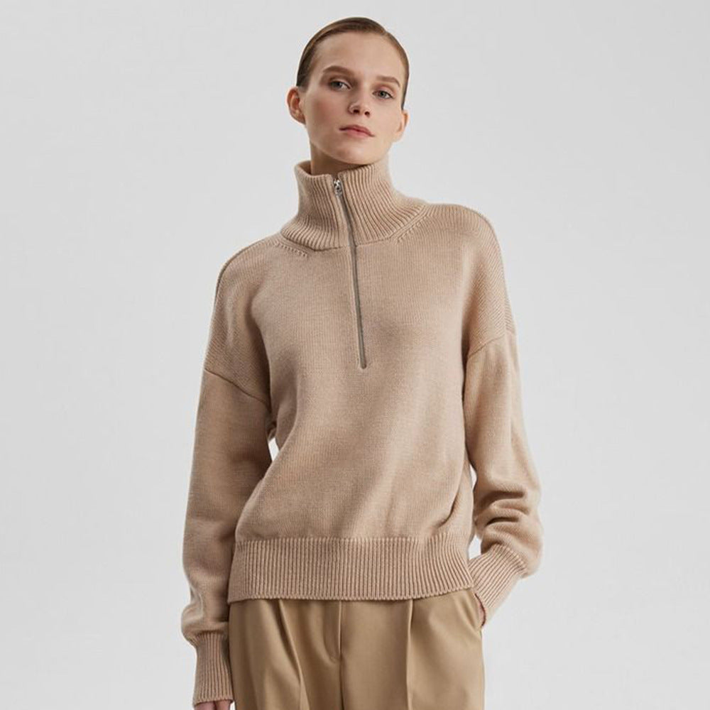 Damen Modischer Strickpullover mit hohem Kragen R&B