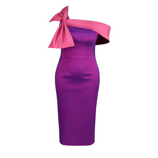 Damen elegantes Kleid mit asymmetrischem Rüschenakzent R&B