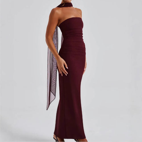 Damen Trägerloses Abendkleid mit raffiniertem Wickeldesign und zarten Chiffon-Ärmeln R&B