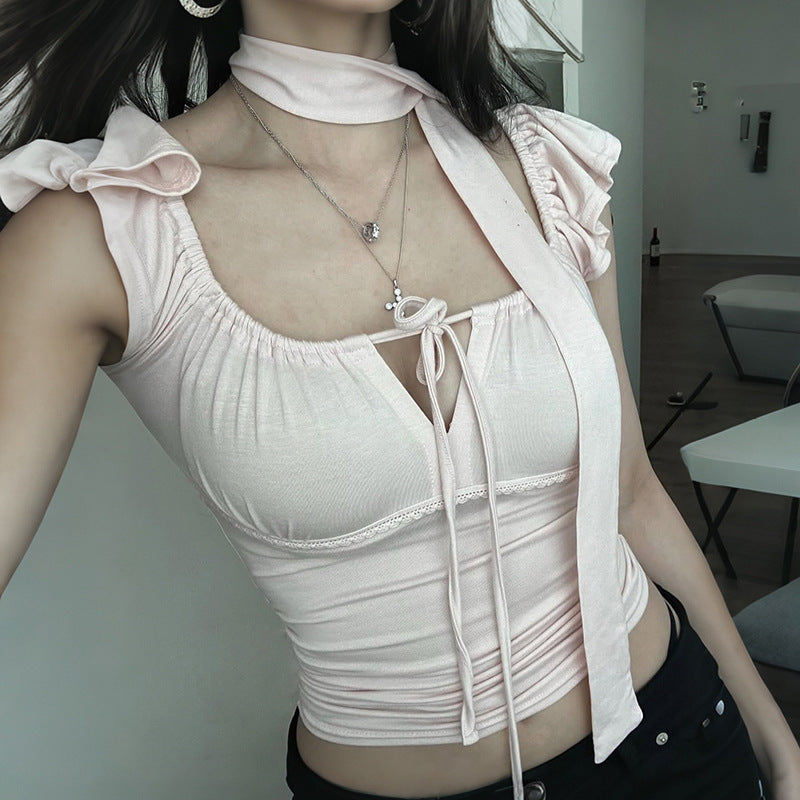 Damen elegantes Oberteil mit verspieltem Schlangendesign und bunten Rüschendetails R&B