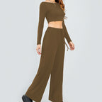 Damen Cropped Oberteil und Weite Hose Set R&B