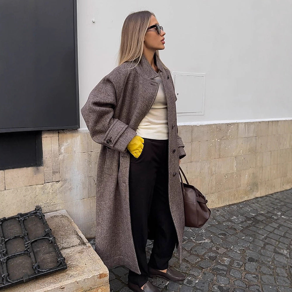 Damen lässiger Wollmantel mit modischem Schnitt und praktischen Taschen R&B