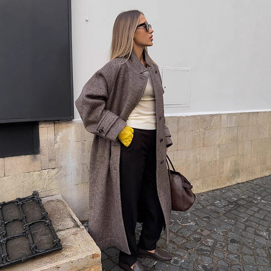 Damen lässiger Wollmantel mit modischem Schnitt und praktischen Taschen R&B