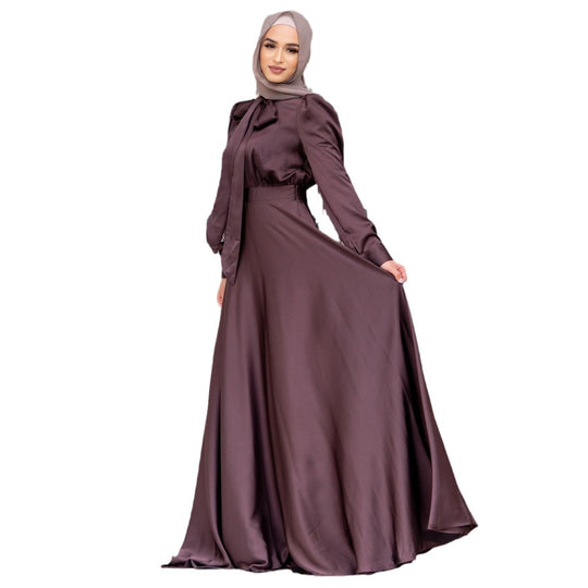 Damen Maxi-Kleid mit fließenden Ärmeln und elegantem Taillengürtel R&B