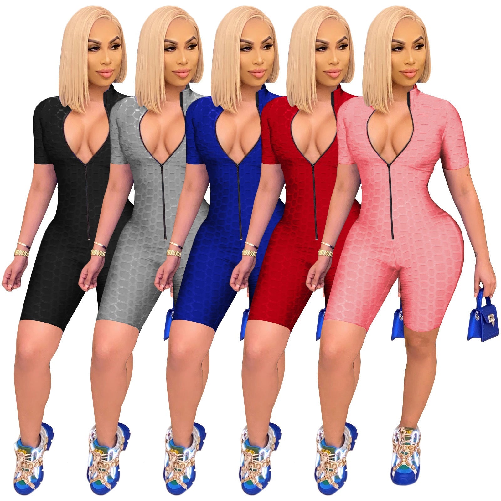 Damen Sportlicher Jumpsuit mit Reißverschluss und figurbetontem Schnitt R&B
