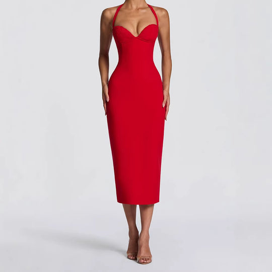 Damen Elegantes Bodycon-Kleid mit Halterdesign R&B