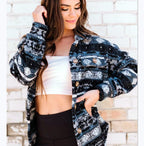 Damen Langärmlige Fleecejacke mit trendy Muster und Knopfleiste R&B