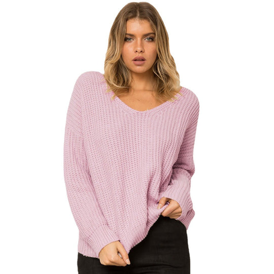 Damen Pullover mit einzigartigem Rückendesign und dekorativem Schnüriemen R&B