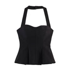 Damen Chic Haltertop mit tailliertem Schnitt und raffinierter Rüsche R&B