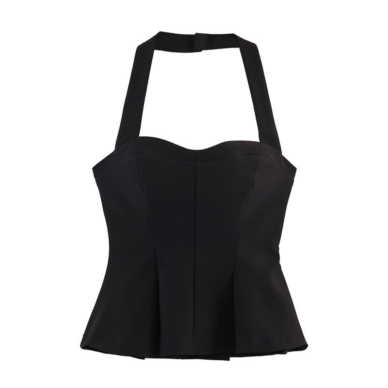 Damen Chic Haltertop mit tailliertem Schnitt und raffinierter Rüsche R&B