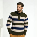 Herren Pullover mit hohem Kragen und strukturiertem Streifenmuster