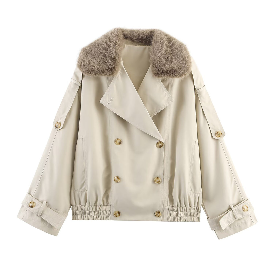 Damen Übergangsjacke mit luxuriösem Kunstfellkragen und praktischen Knöpfen R&B