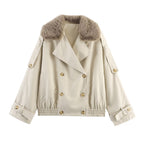 Damen Übergangsjacke mit luxuriösem Kunstfellkragen und praktischen Knöpfen R&B