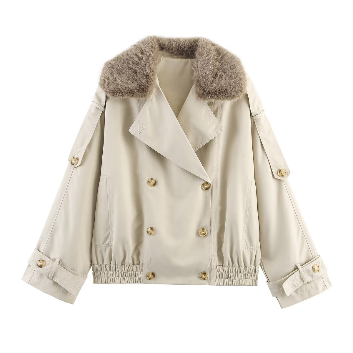Damen Übergangsjacke mit luxuriösem Kunstfellkragen und praktischen Knöpfen R&B
