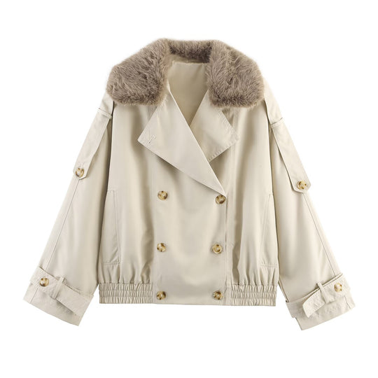 Damen Übergangsjacke mit luxuriösem Kunstfellkragen und praktischen Knöpfen R&B