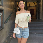 Damen Offshoulder Oberteil mit Schnürung R&B