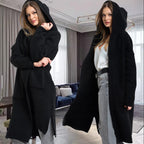 Damen Strickmantel mit Kapuze und großen Taschen R&B