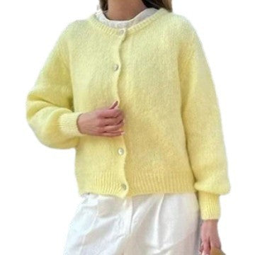 Damen Lockere Strickjacke mit Knopfleiste und weichem Faserdesign R&B