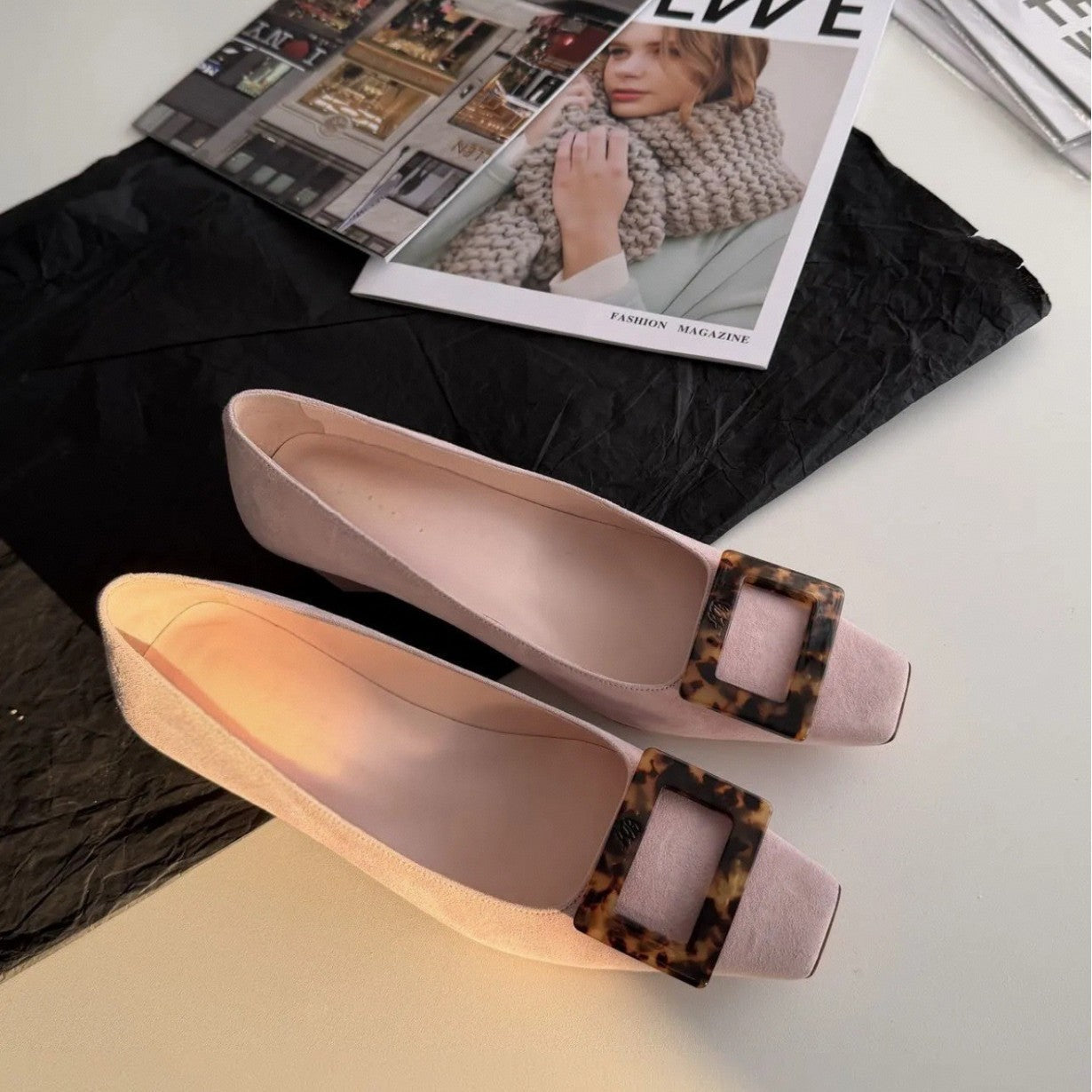 Damen Ballerinas mit quadratischem Zehenbereich und modischem Kastenschließe R&B