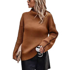 Damen Strickpullover mit elegantem Rollkragen und modischen Ärmelöffnungen R&B