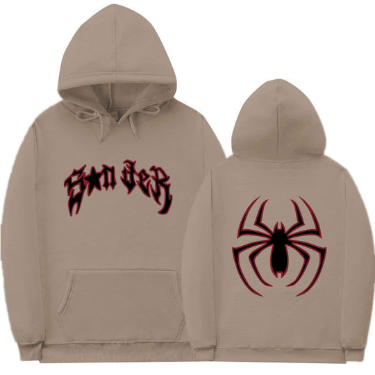Damen Kapuzenpullover mit auffälligem Spinnenmotiv und grobem Schriftzug R&B
