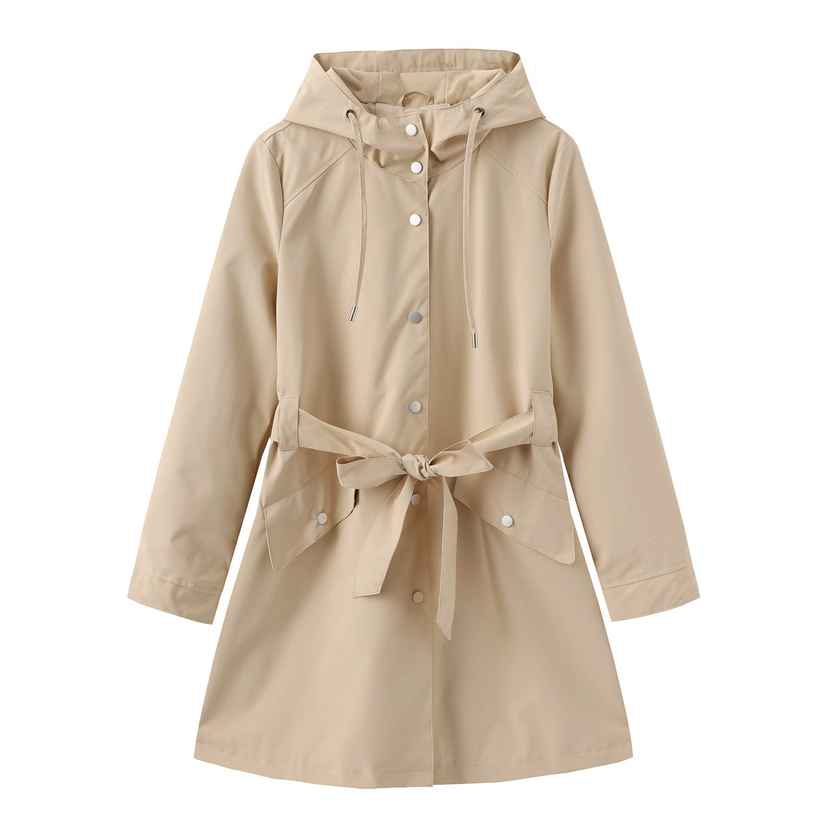 Damen modische Outdoorjacke mit Gürtel und Kapuze