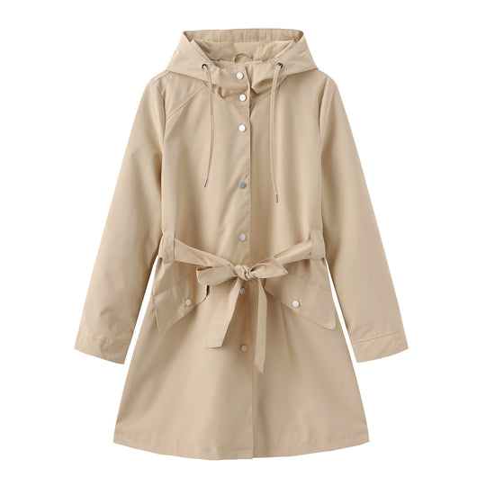 Damen modische Outdoorjacke mit Gürtel und Kapuze R&B