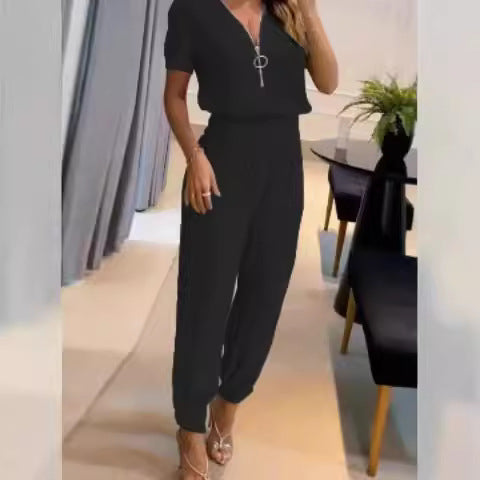 Damen Jumpsuit mit hochgeschlossenem Kragen und seitlichem Reißverschluss R&B
