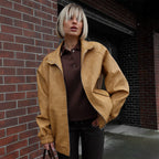 Damen Modische Kunstlederjacke mit lässigem Schnitt R&B