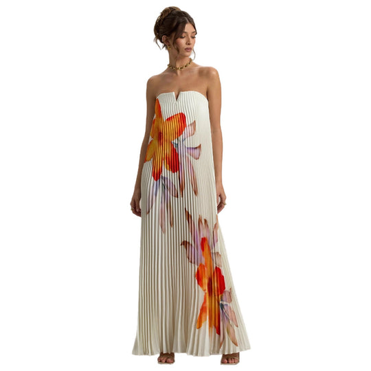 Damen Maxikleid mit plissiertem Design und floralem Druck R&B